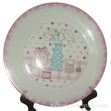 10-5-inch/ 24cm Porcelain Flat Plate with Cupcakes Design, Pink Round Edge, Ideal for Party/Tea Time
